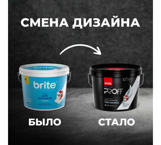 Краска для потолков BRITE PROFESSIONAL белая, матовая, база А, банка 9 л О02247