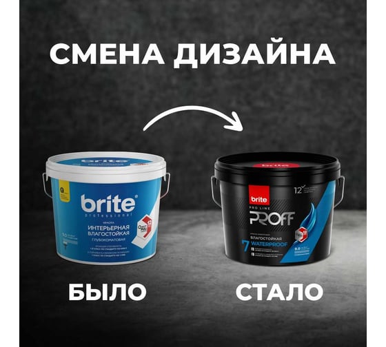 Интерьерная влагостойкая краска BRITE PROFESSIONAL  для стен и потолков глубокоматовая, белая (база А), ведро 9л О02251