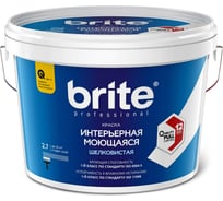 Интерьерная моющаяся краска BRITE PROFESSIONAL белая, шелковистая, база А, ведро 2.7л О02240
