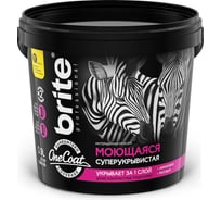 Интерьерная моющаяся краска BRITE PROFESSIONAL ONE COAT высокоукрывистая, белая, база А, ведро 0.9л О03166
