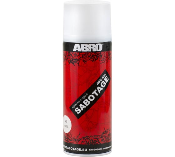 Аэрозольная краска ABRO INDUSTRIES INC Abro Sabotage 040 белая блестящая, 400 мл SPG-040