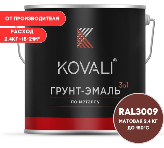 Грунт-эмаль 3 в 1 KOVALI матовая Красная окись RAL 3009 (2,4кг) kov3.2.5C3009