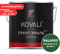 Грунт-эмаль 3 в 1 KOVALI матовая Лиственно-зеленая RAL 6002 (2,4кг) kov3.2.5C6002