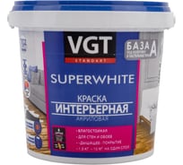Краска VGT Супербелая ВД АК 2180 интерьерная, влагостойкая 1,5кг 11605421
