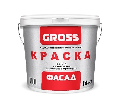 Фасадная краска GROSS Фасад, белая, база А, 14кг 4620002840211