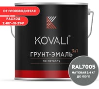 Грунт-эмаль 3 в 1 KOVALI матовая Мышино-серая RAL 7005 (2,4кг) kov3.2.2А7005
