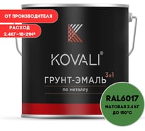 Грунт-эмаль 3 в 1 KOVALI матовая Майская зеленая RAL 6017 (2,4кг) kov3.2.5C6017
