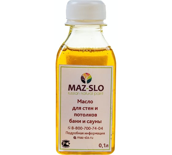 Масло для стен и потолков в бане и сауне MAZ-SLO бесцветное 100 мл 8065544