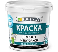 Водно-дисперсионная краска для стен и потолков Лакра белоснежная, 1.3 кг 90002556859