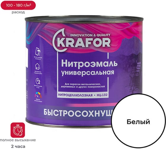 Эмаль KRAFOR НЦ-132 белая, 1.7 кг 26496 1