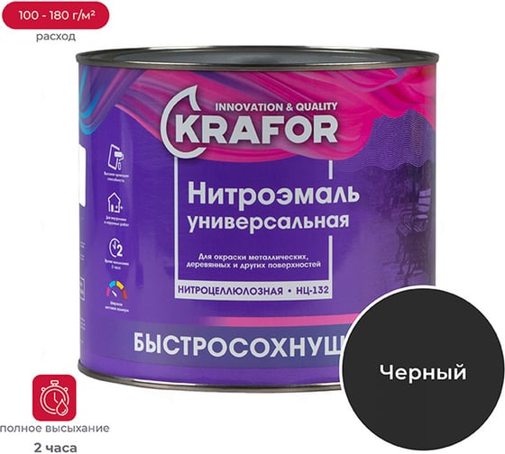 Эмаль KRAFOR НЦ-132 черная, 1.7 кг 26488