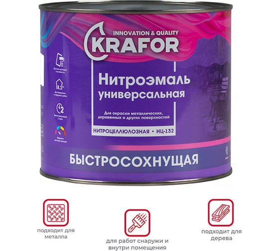 Эмаль KRAFOR НЦ-132 черная, 1.7 кг 26488