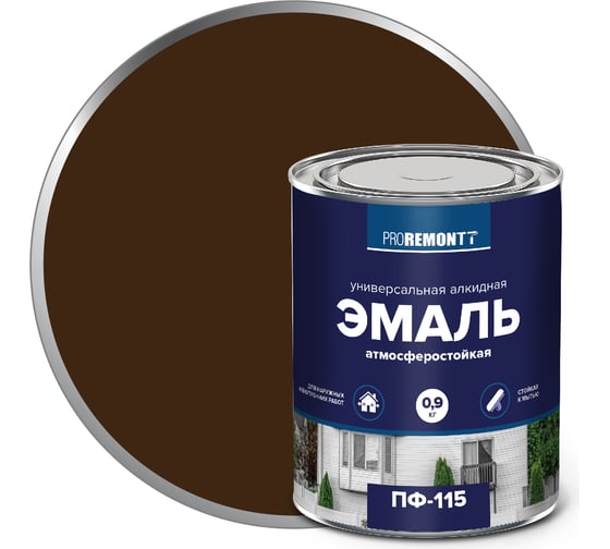Эмаль PROREMONTT ПФ-115 коричневая, 0.9 кг Лк-00009795 1