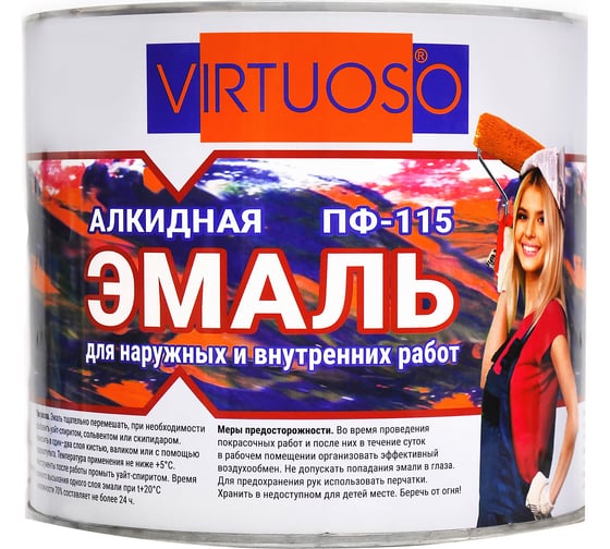 Алкидная эмаль VIRTUOSO ПФ-115 синяя 1,7кг 11599126 1