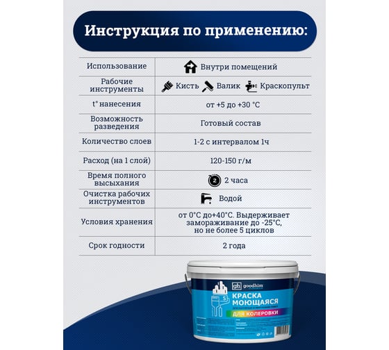 Краска колерованная GOODHIM D2 RAL 075 92 05 моющаяся водно-дисперс. акрил S станд. БазаА, 14кг/8,9л 57957