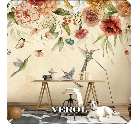 Фотообои 3d на стену флизелиновые Verol Цветы и птицы 400x283 см, 11.32 м2, обои виниловые, водостойкие 230-ФФО-05784