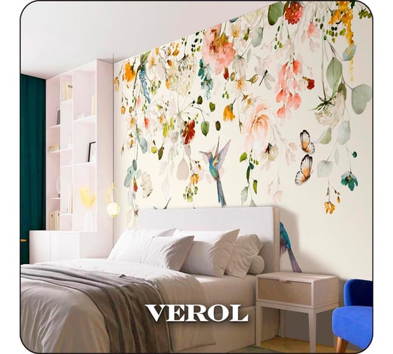 Фотообои 3d на стену флизелиновые Verol Цветы и колибри 400x283 см, 11.32 м2, обои виниловые, водостойкие 229-ФФО-05795