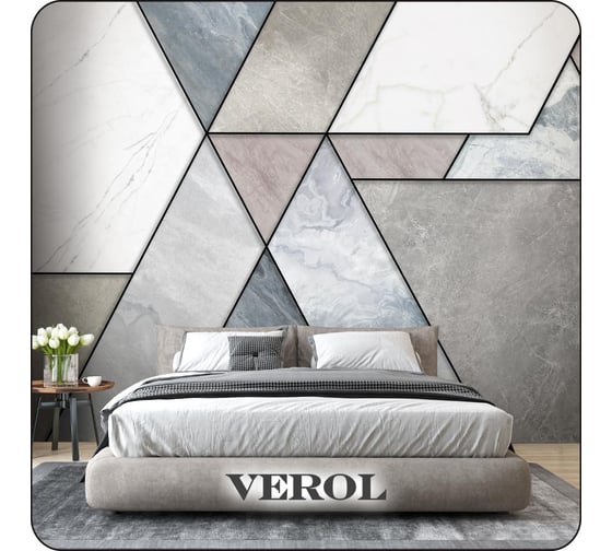 Фотообои 3D на стену флизелиновые Verol Мраморные треугольники 400x283 см, 11.32 м2, водостойкие, обои виниловые, обои для кухни моющиеся 236-ФФО-05897