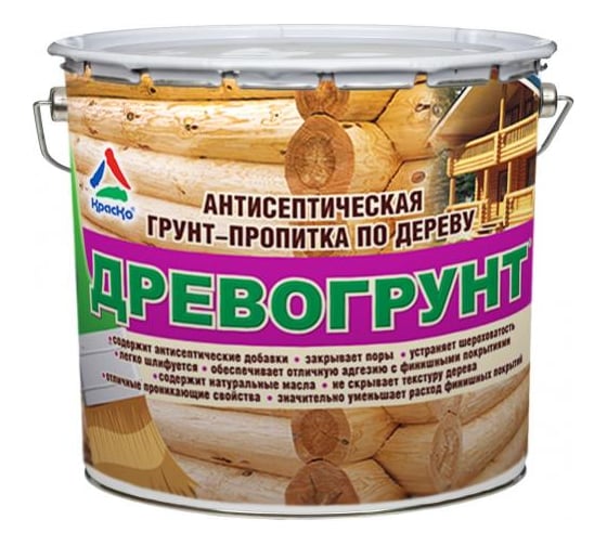 Антисептическая грунт-пропитка по дереву КРАСКО Древогрунт глубокого проникновения 3кг 3883