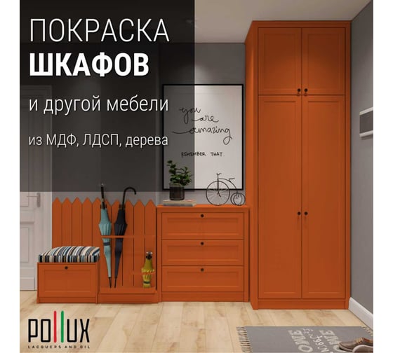 Краска для мебели без запаха матовая быстросохнущая для кухни / дерева / декора акриловая Pollux Decor Matt, объем 250мл, цвет оранжевый (RAL 2004) PDM-2004 -025L
