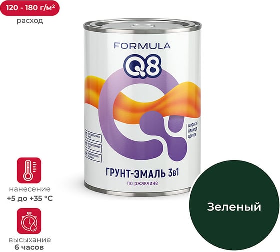 Грунт-эмаль по ржавчине ПРЕСТИЖ FORMULA Q8 зеленый, 0.9 кг 52029