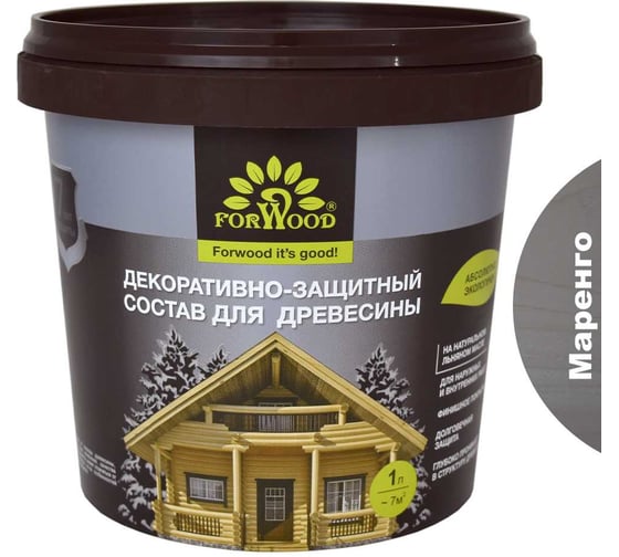 Декоративно-защитный состав для древесины Forwood ВДПФ-1601 маренго, 1 л 4630058024374 1