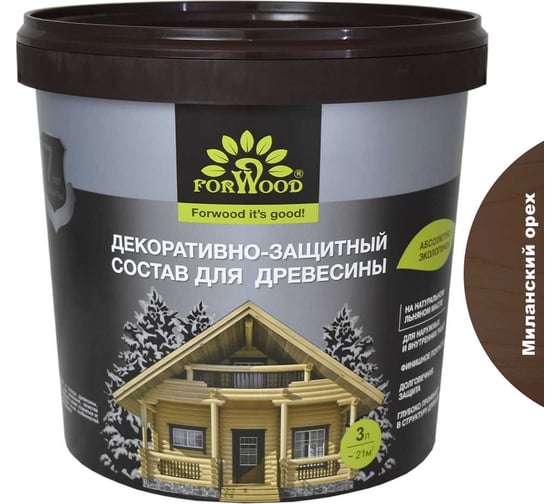 Декоративно-защитный состав для древесины Forwood ВДПФ-1601 миланский орех, 3 л 4630058024411 1