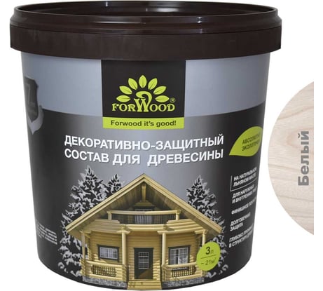 Декоративно-защитный состав для древесины Forwood ВДПФ-1601 белый, 3 л 4630058024206