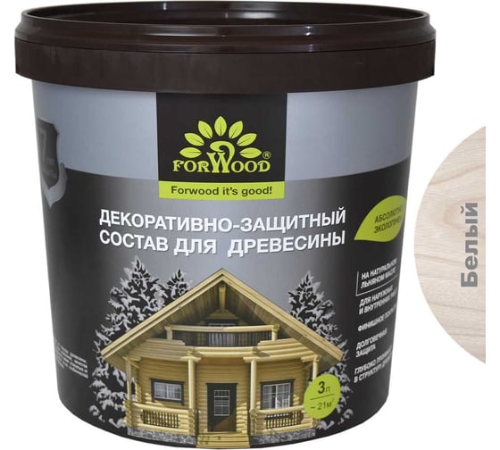 Декоративно-защитный состав для древесины Forwood ВДПФ-1601 белый, 3 л 4630058024206
