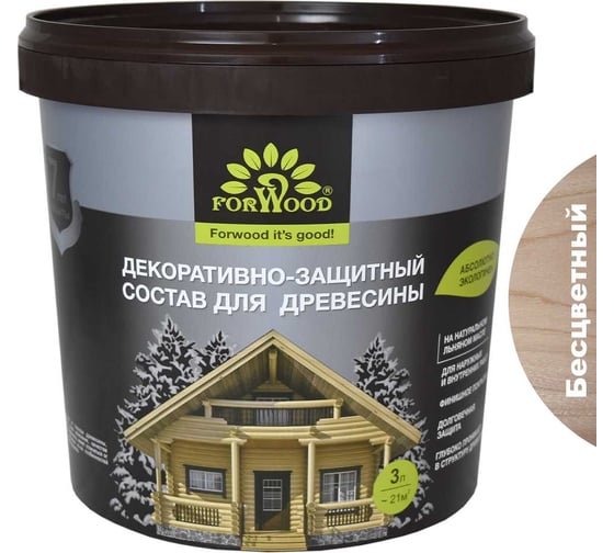 Декоративно-защитный состав для древесины Forwood ВДПФ-1601 бесцветный, 3 л 4630058024237 1