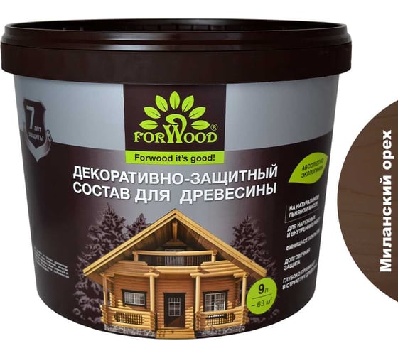 Декоративно-защитный состав для древесины Forwood ВДПФ-1601 миланский орех, 9 л 4630058024428 1
