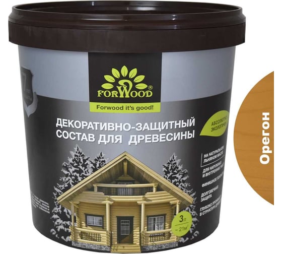 Декоративно-защитный состав для древесины Forwood ВДПФ-1601 орегон, 3 л 4630058024442 1