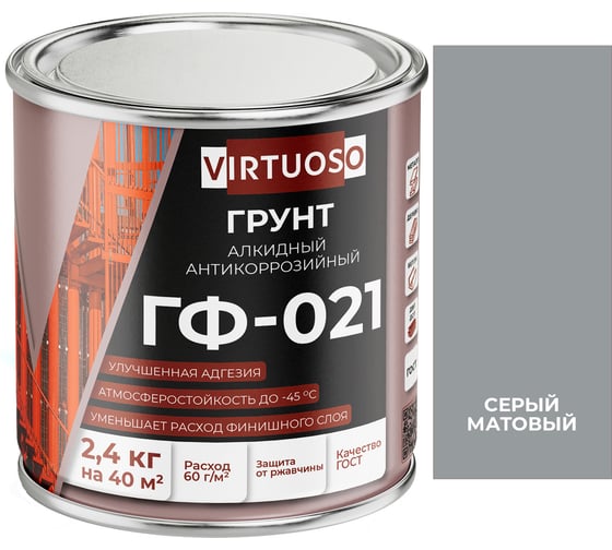 Грунтовка по металлу VIRTUOSO ГФ-021 серая 2,4 кг 11588629 1