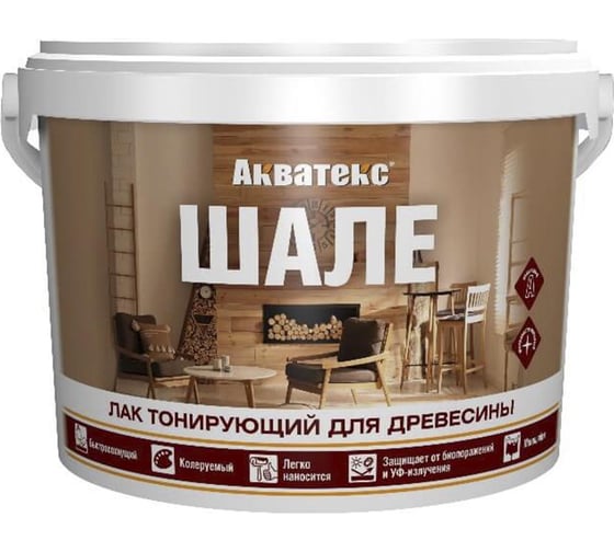 Лак тонирующий для древесины Акватекс ШАЛЕ бесцветный, 9 кг 272508 1