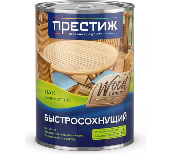 Лак ПРЕСТИЖ Акрилатекс быстросохнущий, бесцветный, 0.9 л 220182