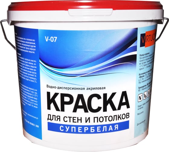 Краска VIRTUOSO V-07 А для стен и потолков Супербелая 7 кг морозостойкая 56539 1