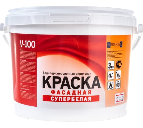Краска VIRTUOSO V-100 А фасадная 3кг морозостойкая 11587839
