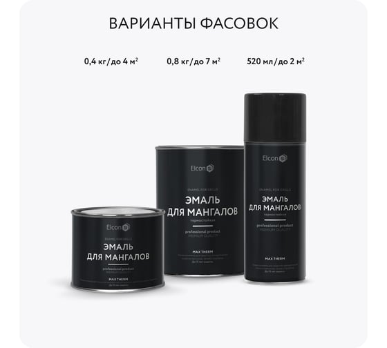 Термостойкая эмаль Elcon Max Therm для мангалов черная 1000 градусов 0,4 кг 00-00750069