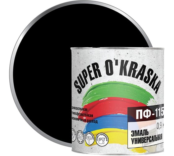 Эмаль super maler ПФ-115 super okraska черная, 0.9 кг 0006816 1