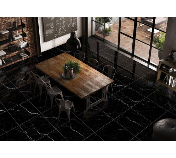 Керамогранит Realistik Royal Black High Glossy глянцевый, под мрамор 60x60, 1,44 кв.м Royal60, HG, Realistik