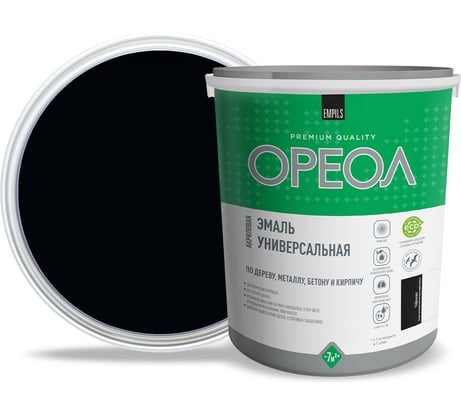 Эмаль акриловая ОРЕОЛ универсальная матовая чёрная 3 кг 85908