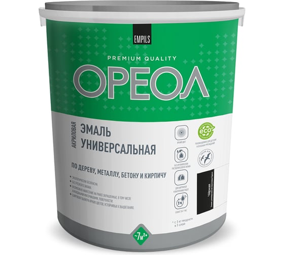 Эмаль акриловая ОРЕОЛ матовая, чёрная, 3 кг 85908