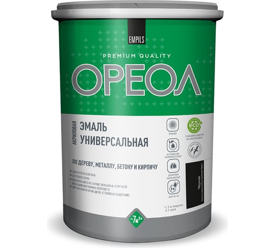 Эмаль акриловая ОРЕОЛ матовая, чёрная, 1.1 кг 85907