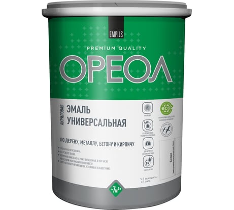 Эмаль акриловая ОРЕОЛ универсальная глянцевая белая 1 кг 85881