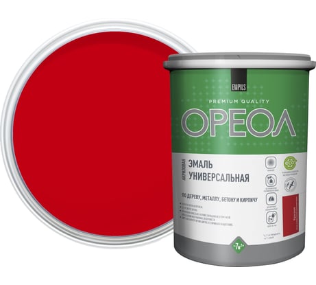 Эмаль акриловая ОРЕОЛ универсальная глянцевая красная 1 кг 85892
