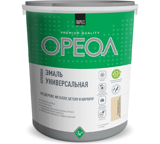 Эмаль акриловая ОРЕОЛ глянцевая, слоновая кость, 2.5 кг 85899