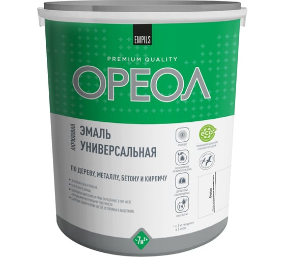 Эмаль акриловая ОРЕОЛ матовая, белая, 3 кг 85903