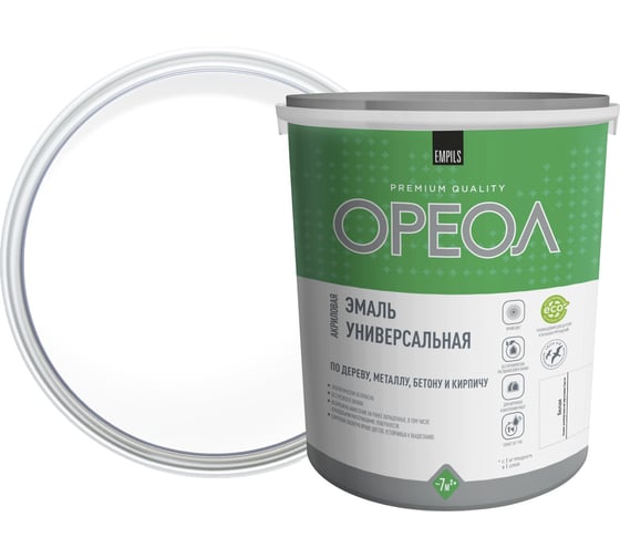 Эмаль акриловая ОРЕОЛ матовая, белая, 3 кг 85903
