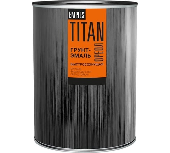 Грунт-эмаль быстросохнущая ОРЕОЛ TITAN матовая, чёрная RAL 9005, 2.2 л, 2.7 кг 83779 1