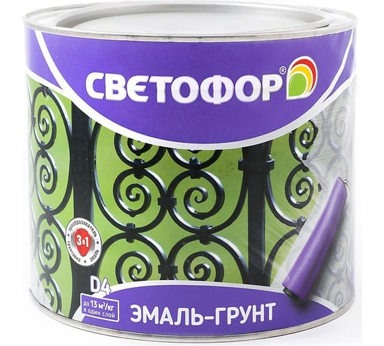 Грунт-эмаль с молотковым эффектом Светофор D4 серый 1,8 кг ЗОР00009323